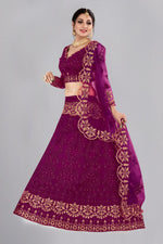 Thumbnail for Jyoti Fashion Women's Purple Net Thread Embroidered Designer Lehenga Choli Set - Distacart