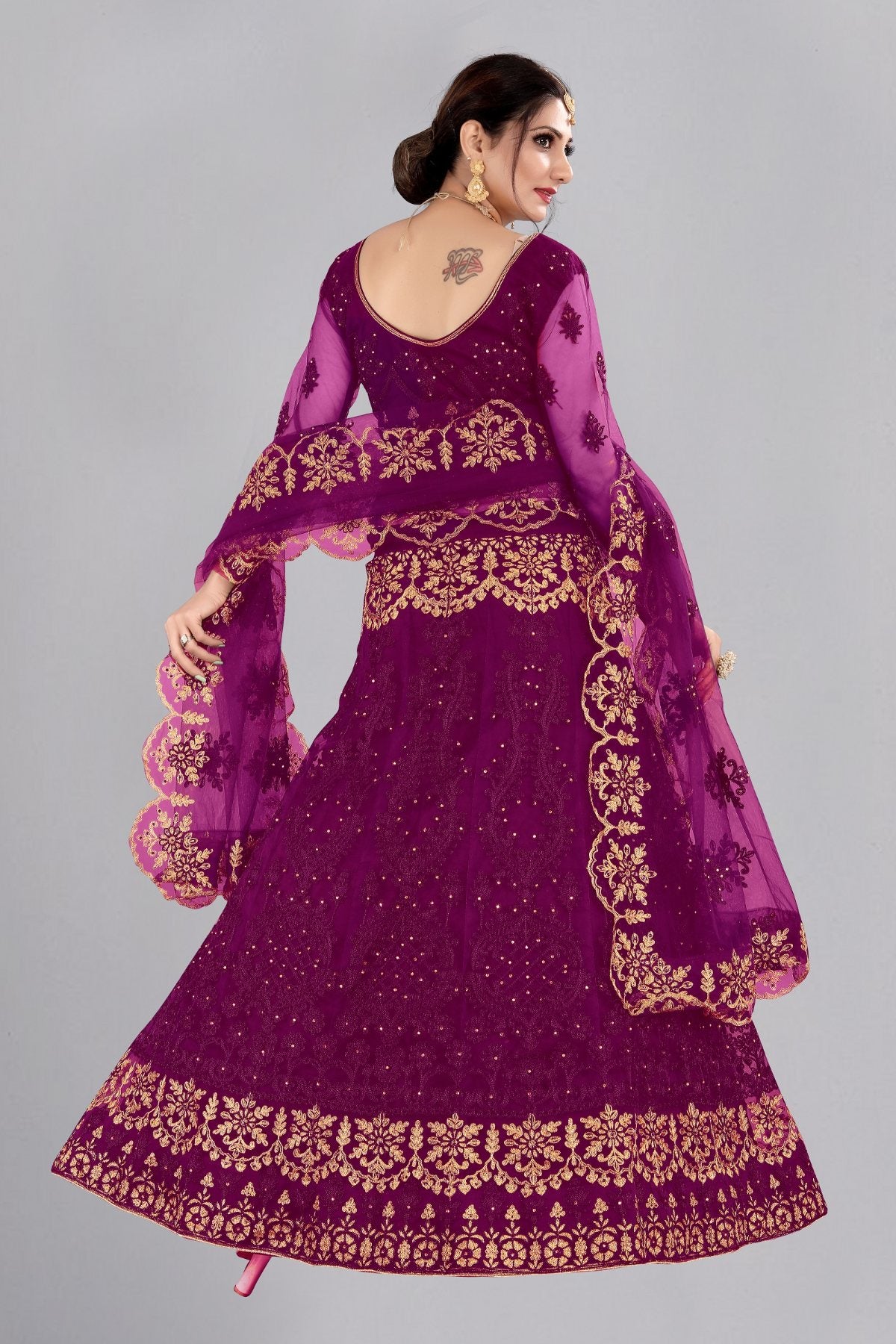 Jyoti Fashion Women's Purple Net Thread Embroidered Designer Lehenga Choli Set - Distacart