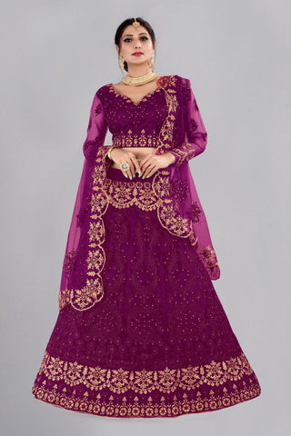 Jyoti Fashion Women's Purple Net Thread Embroidered Designer Lehenga Choli Set - Distacart