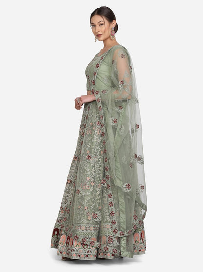 Jyoti Fashion Women's Light Green Net Thread Embroidered Designer Lehenga Choli Set - Distacart