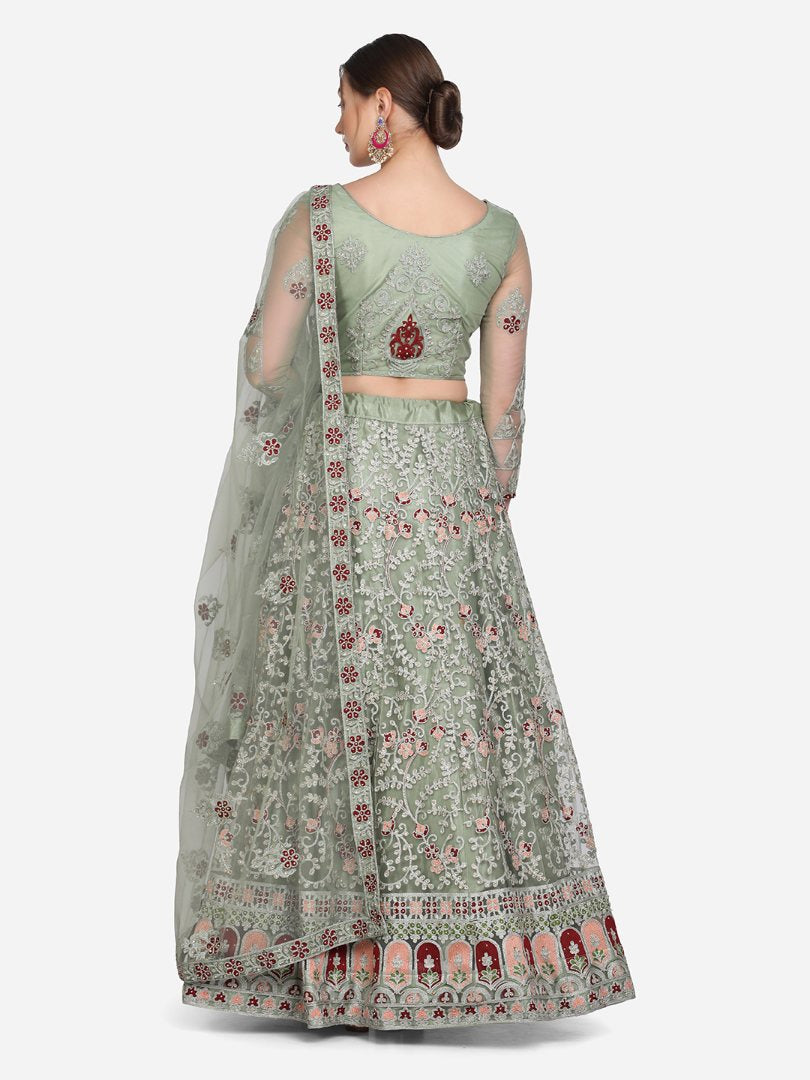Jyoti Fashion Women's Light Green Net Thread Embroidered Designer Lehenga Choli Set - Distacart