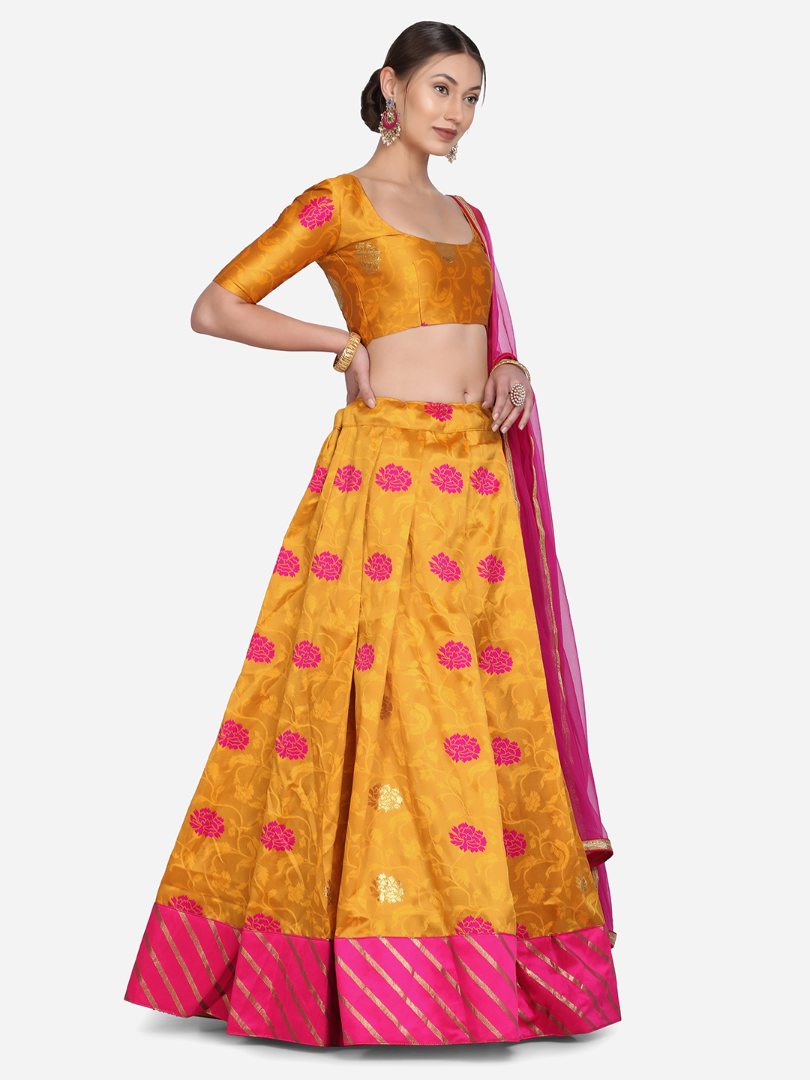 Jyoti Fashion Women's Pink Taffeta Silk Zari Woven Lehenga Choli with Dupatta - Distacart