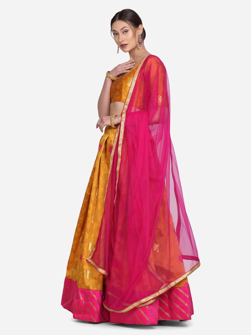 Jyoti Fashion Women's Pink Taffeta Silk Zari Woven Lehenga Choli with Dupatta - Distacart