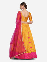 Thumbnail for Jyoti Fashion Women's Pink Taffeta Silk Zari Woven Lehenga Choli with Dupatta - Distacart