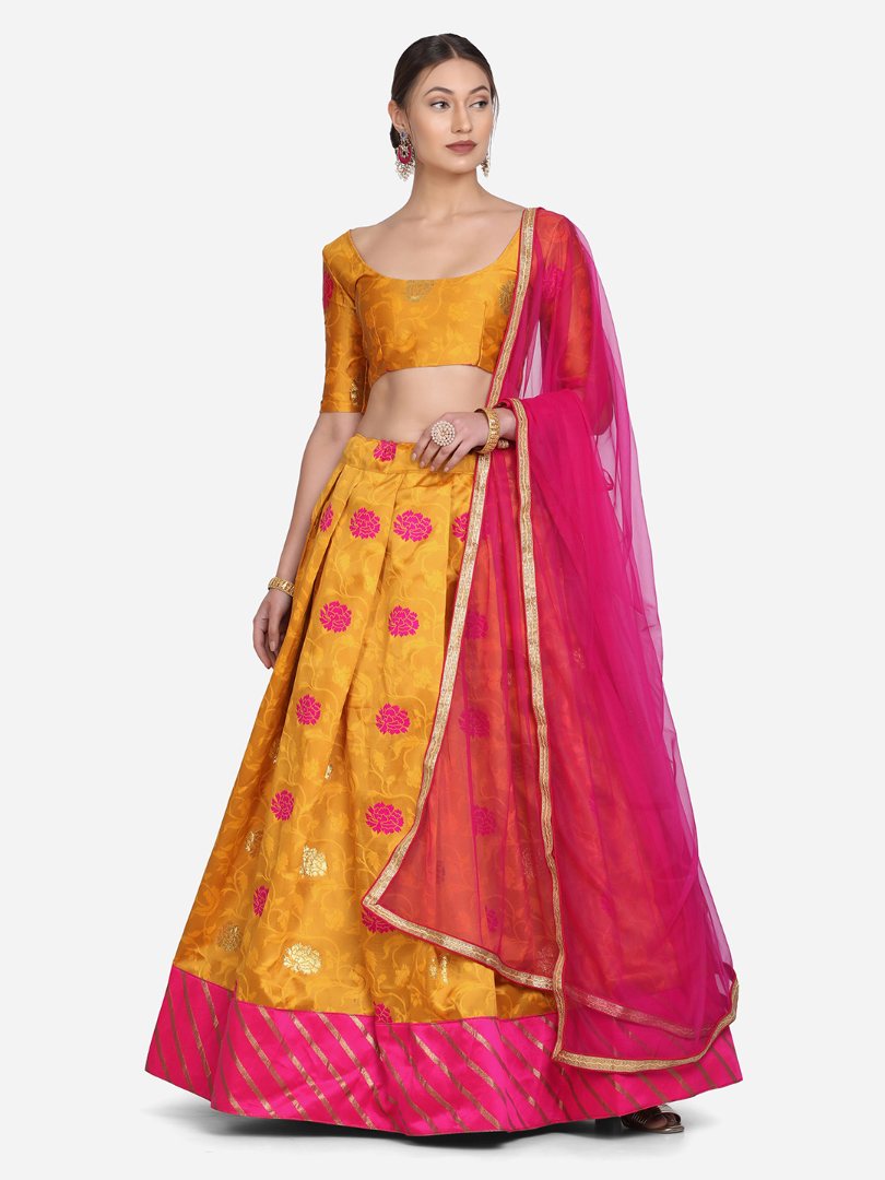 Jyoti Fashion Women's Pink Taffeta Silk Zari Woven Lehenga Choli with Dupatta - Distacart
