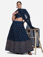 Thumbnail for Jyoti Fashion Women's Navy Blue Georgette Thread Embroidered Lehenga Choli with Dupatta - Distacart