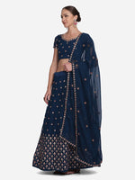 Thumbnail for Jyoti Fashion Women's Navy Blue Georgette Thread Embroidered Lehenga Choli with Dupatta - Distacart