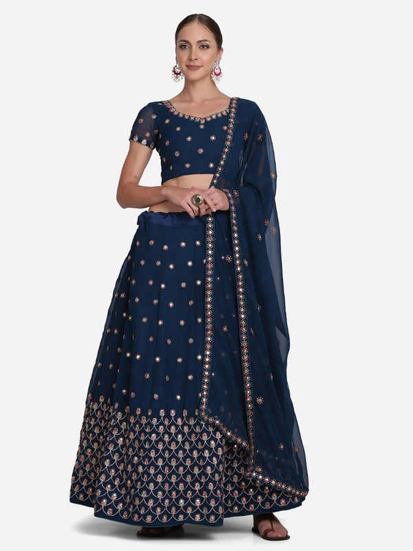 Jyoti Fashion Women's Navy Blue Georgette Thread Embroidered Lehenga Choli with Dupatta - Distacart