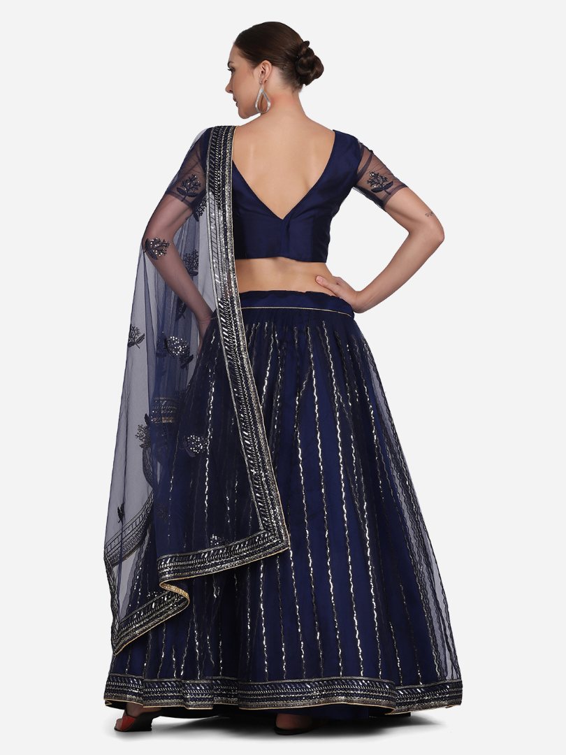 Jyoti Fashion Women's Navy Blue Net Sequins Embroidered Lehenga Choli with Dupatta - Distacart