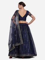Thumbnail for Jyoti Fashion Women's Navy Blue Net Sequins Embroidered Lehenga Choli with Dupatta - Distacart