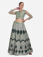 Thumbnail for Jyoti Fashion Women's Sea Green Net Thread Embroidered Lehenga Choli with Dupatta - Distacart