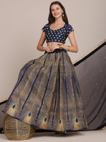 Thumbnail for Jyoti Fashion Women's Navy Blue Taffeta Silk Thread Embroidered Lehenga Choli with Dupatta - Distacart