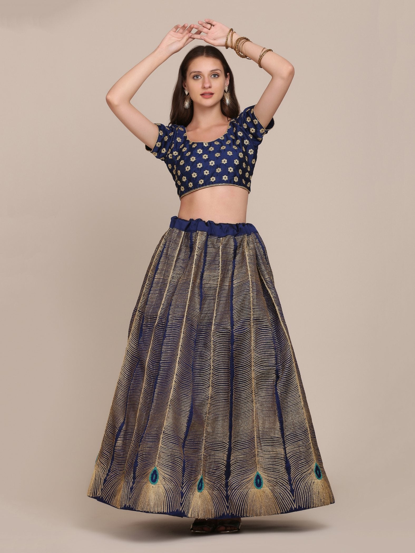 Jyoti Fashion Women's Navy Blue Taffeta Silk Thread Embroidered Lehenga Choli with Dupatta - Distacart