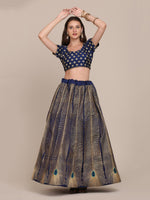 Thumbnail for Jyoti Fashion Women's Navy Blue Taffeta Silk Thread Embroidered Lehenga Choli with Dupatta - Distacart