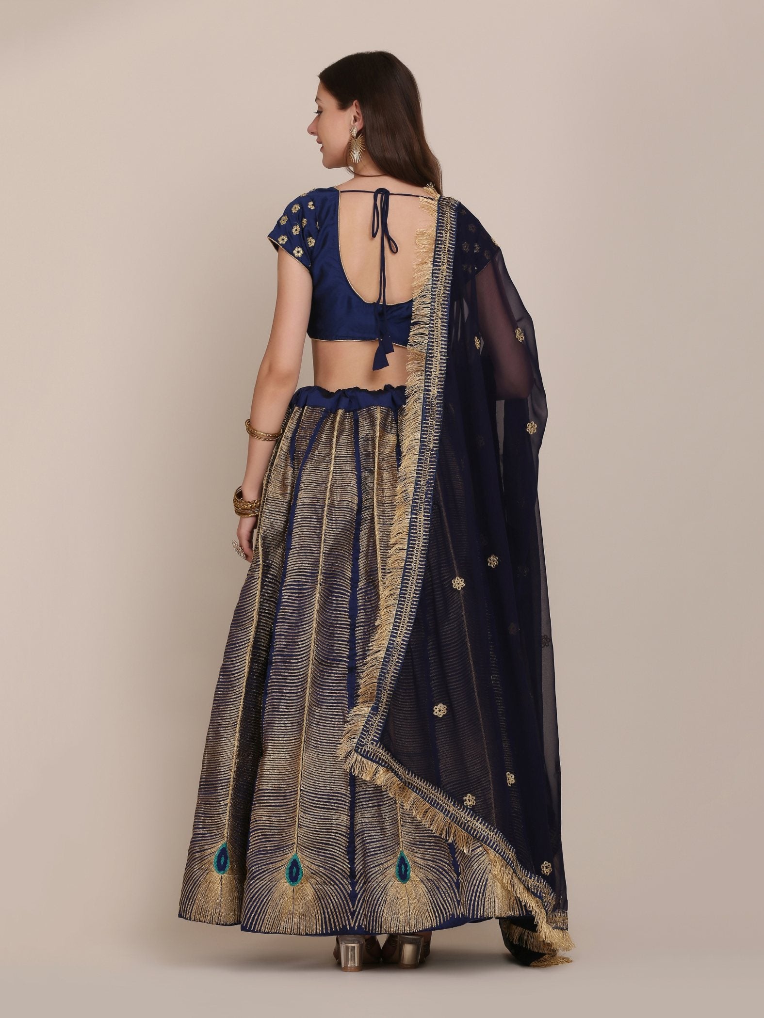 Jyoti Fashion Women's Navy Blue Taffeta Silk Thread Embroidered Lehenga Choli with Dupatta - Distacart