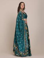 Thumbnail for Jyoti Fashion Women's Teal Chinon Floral Printed Lehenga Choli with Dupatta - Distacart