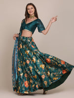 Thumbnail for Jyoti Fashion Women's Teal Chinon Floral Printed Lehenga Choli with Dupatta - Distacart
