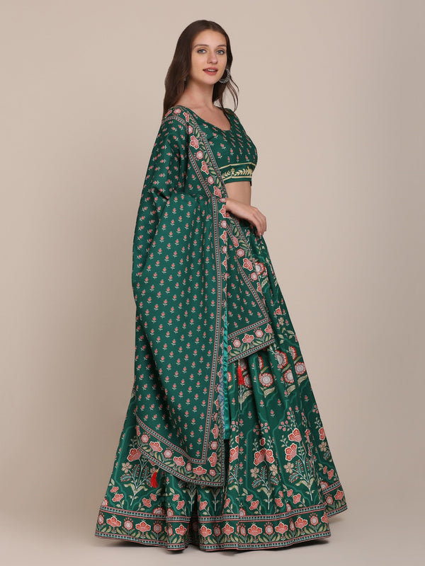 Jyoti Fashion Women's Bottle Green Crepe Floral Printed Lehenga Choli with Dupatta - Distacart