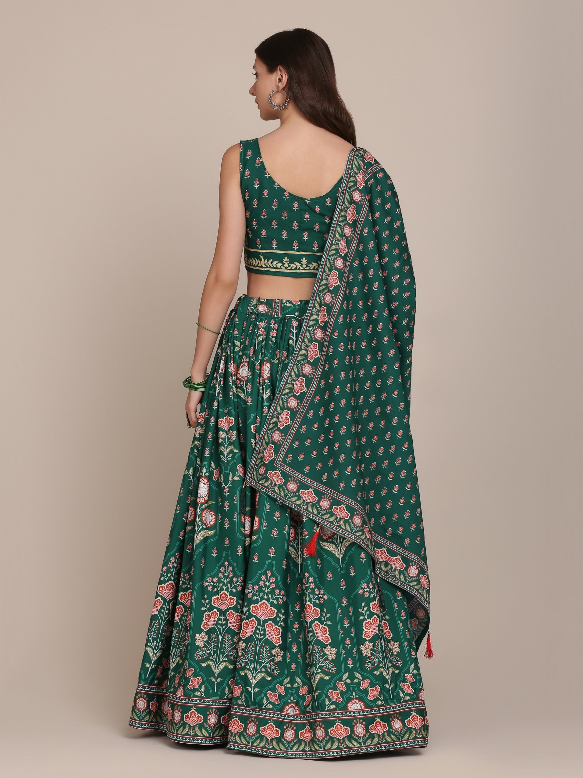 Jyoti Fashion Women's Bottle Green Crepe Floral Printed Lehenga Choli with Dupatta - Distacart
