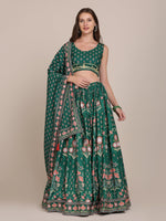 Thumbnail for Jyoti Fashion Women's Bottle Green Crepe Floral Printed Lehenga Choli with Dupatta - Distacart