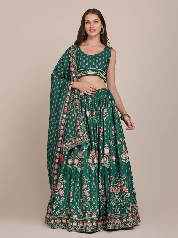 Jyoti Fashion Women's Bottle Green Crepe Floral Printed Lehenga Choli with Dupatta - Distacart