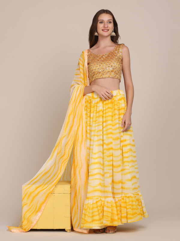 Jyoti Fashion Women's Yellow Georgette Shibori Print Work Lehenga Choli with Dupatta - Distacart