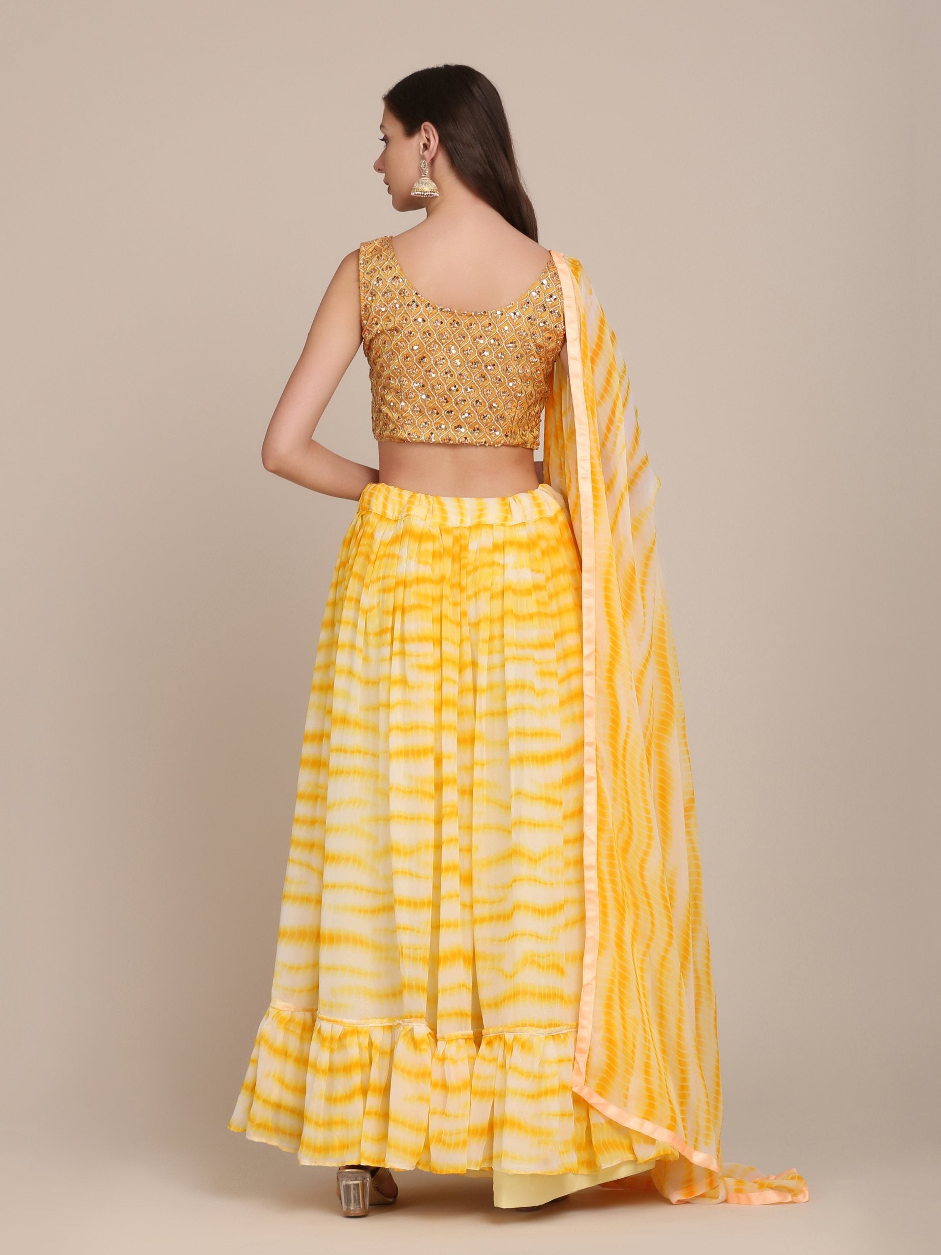 Jyoti Fashion Women's Yellow Georgette Shibori Print Work Lehenga Choli with Dupatta - Distacart