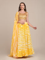 Thumbnail for Jyoti Fashion Women's Yellow Georgette Shibori Print Work Lehenga Choli with Dupatta - Distacart