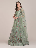 Thumbnail for Jyoti Fashion Women's Sea Green Net Thread Embroidered Lehenga Choli with Dupatta - Distacart