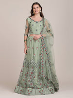 Thumbnail for Jyoti Fashion Women's Sea Green Net Thread Embroidered Lehenga Choli with Dupatta - Distacart