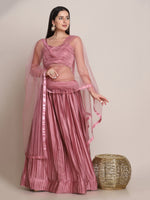 Thumbnail for Jyoti Fashion Women's Dusty Pink Satin Silk Platted Work Lehenga Choli with Dupatta - Distacart
