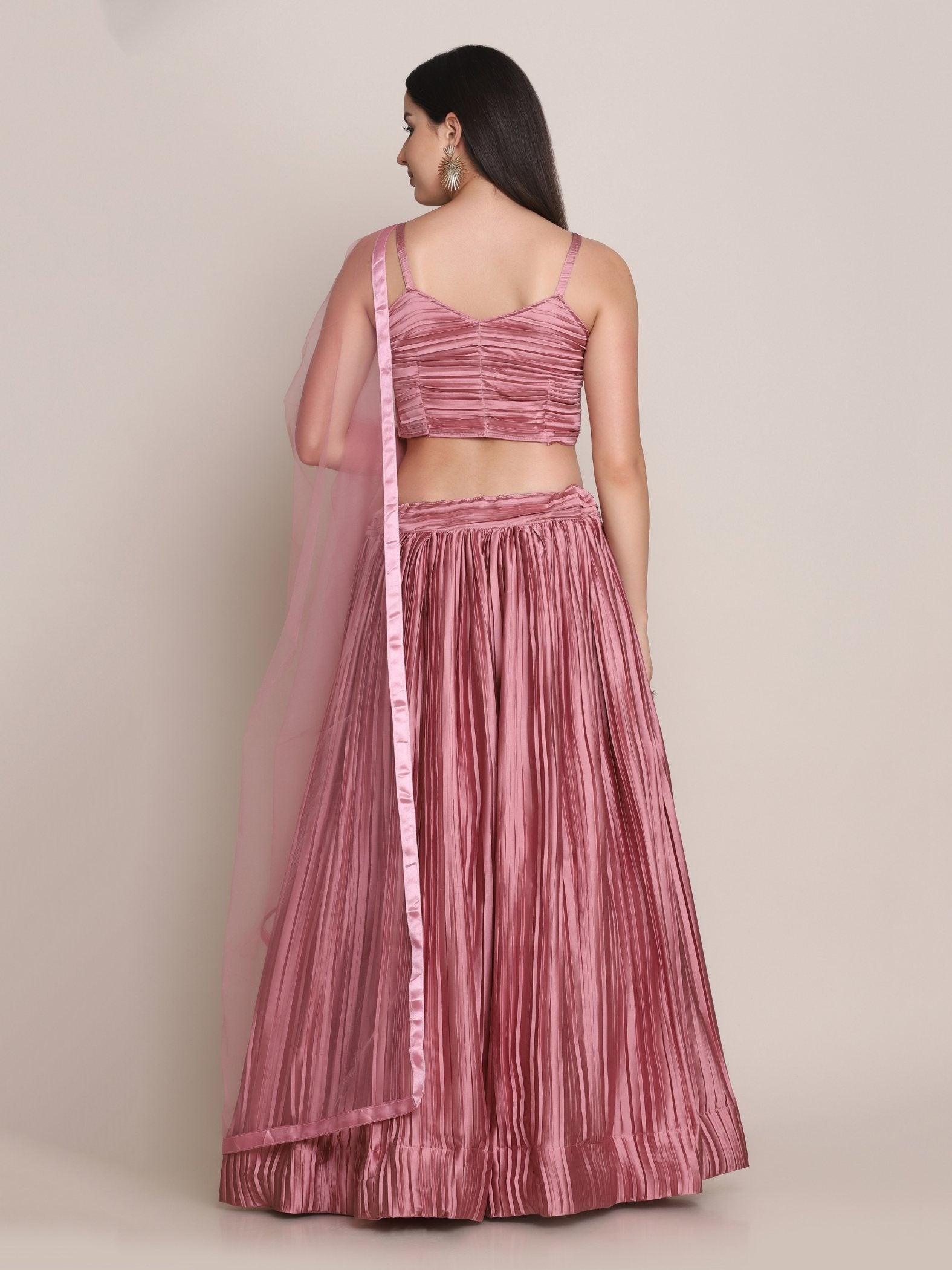 Jyoti Fashion Women's Dusty Pink Satin Silk Platted Work Lehenga Choli with Dupatta - Distacart