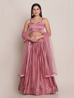 Thumbnail for Jyoti Fashion Women's Dusty Pink Satin Silk Platted Work Lehenga Choli with Dupatta - Distacart