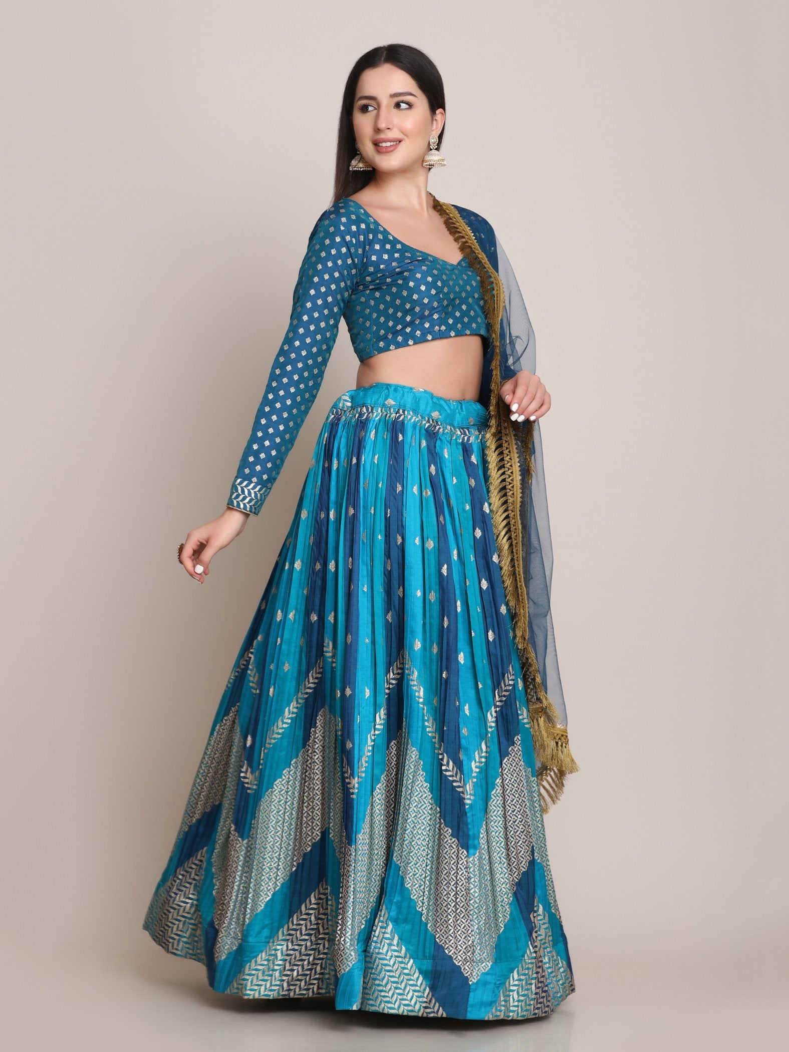 Jyoti Fashion Women's Rama Silk Blend Zari Woven Lehenga Choli with Dupatta - Distacart