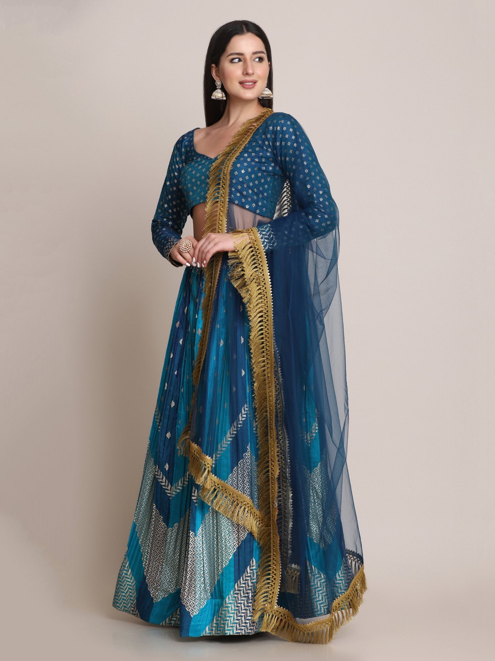Jyoti Fashion Women's Rama Silk Blend Zari Woven Lehenga Choli with Dupatta - Distacart