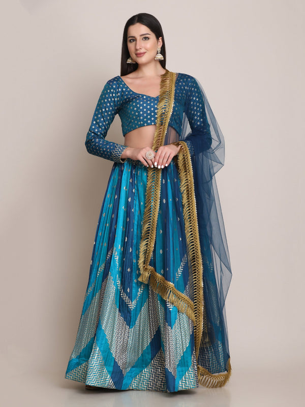 Jyoti Fashion Women's Rama Silk Blend Zari Woven Lehenga Choli with Dupatta - Distacart