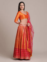 Thumbnail for Jyoti Fashion Women's Orange Silk Blend Zari Woven Lehenga Choli with Dupatta - Distacart