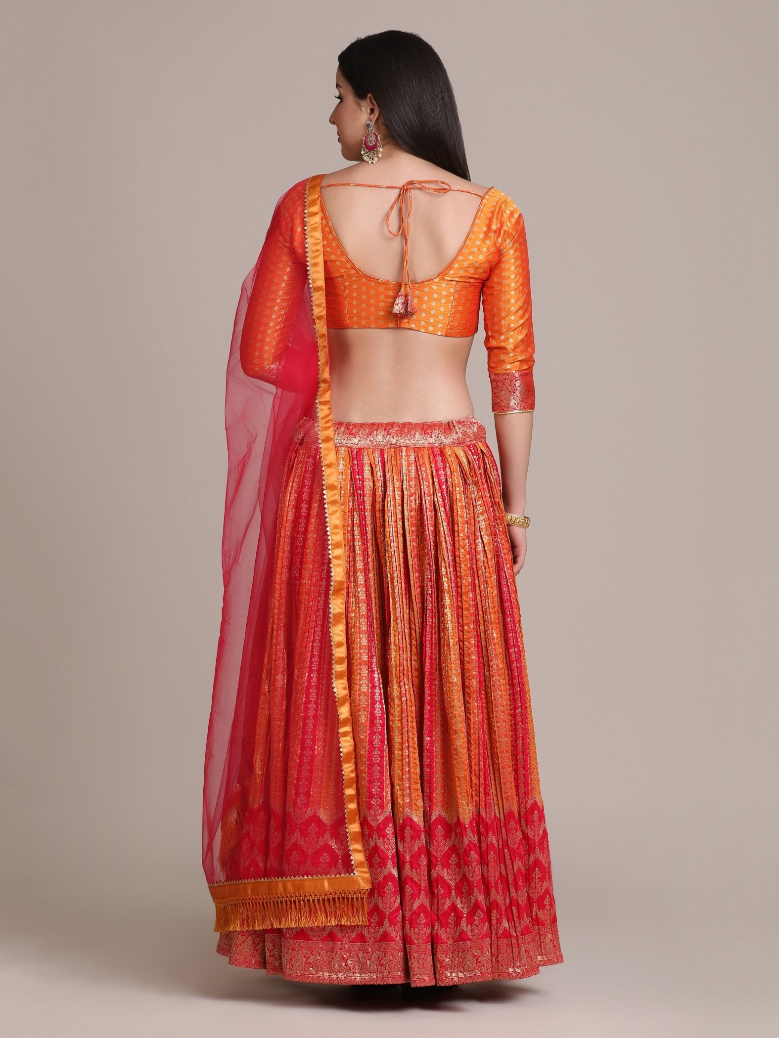 Jyoti Fashion Women's Orange Silk Blend Zari Woven Lehenga Choli with Dupatta - Distacart