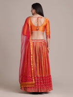 Thumbnail for Jyoti Fashion Women's Orange Silk Blend Zari Woven Lehenga Choli with Dupatta - Distacart