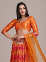Thumbnail for Jyoti Fashion Women's Orange Silk Blend Zari Woven Lehenga Choli with Dupatta - Distacart