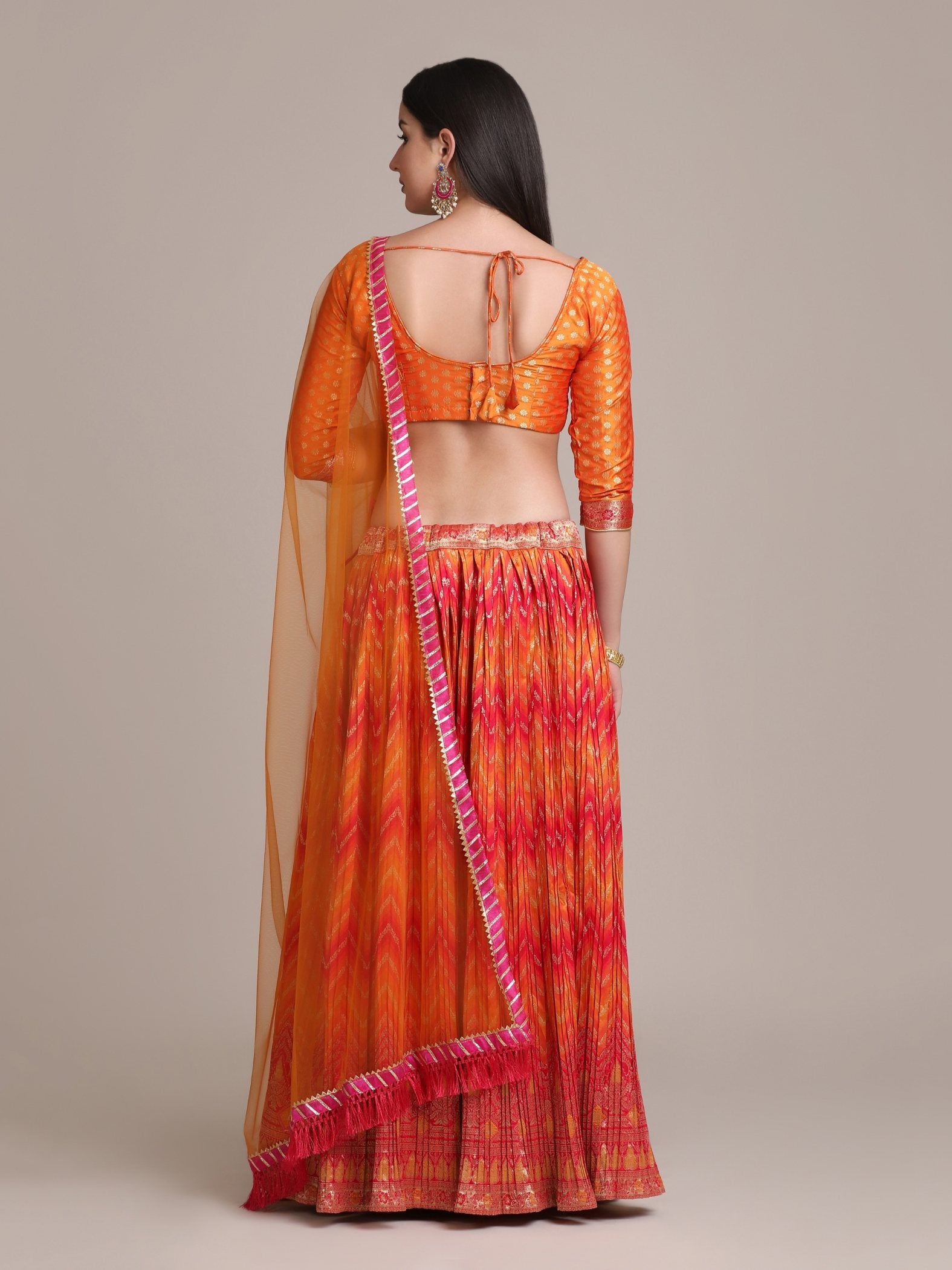 Jyoti Fashion Women's Orange Silk Blend Zari Woven Lehenga Choli with Dupatta - Distacart