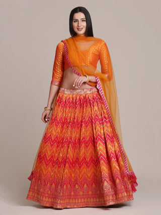 Jyoti Fashion Women's Orange Silk Blend Zari Woven Lehenga Choli with Dupatta - Distacart