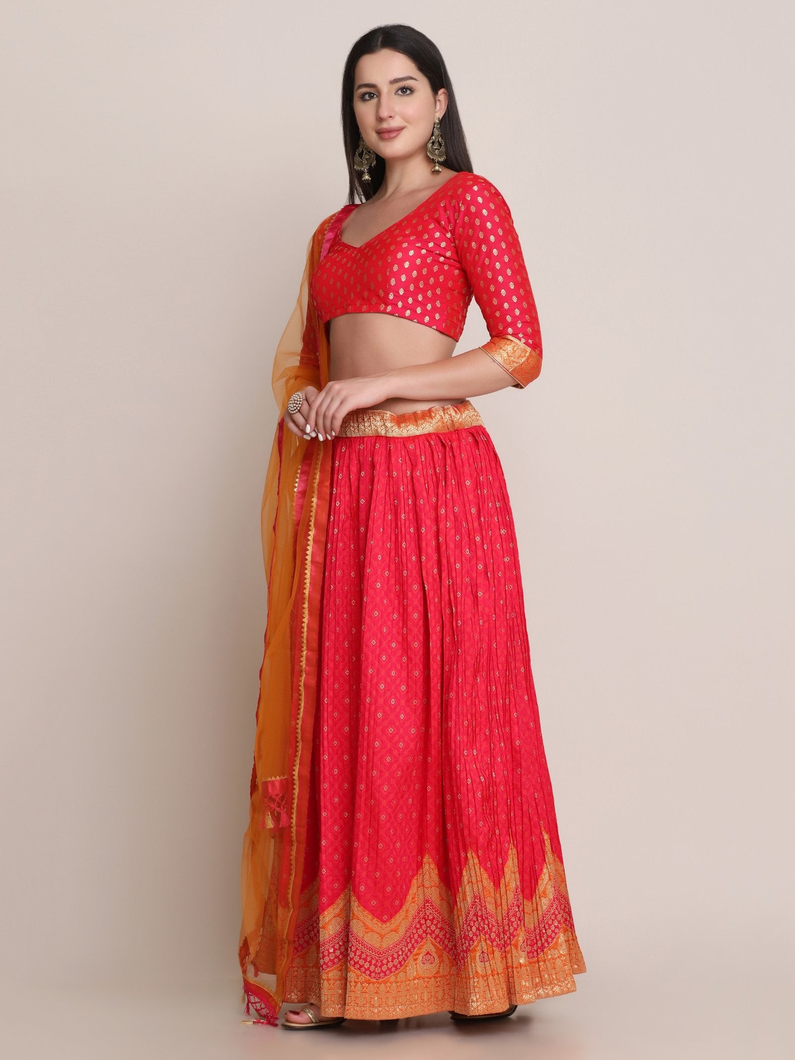 Jyoti Fashion Women's Pink Silk Blend Zari Woven Lehenga Choli with Dupatta - Distacart