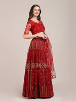 Thumbnail for Jyoti Fashion Women's Maroon Net Thread Embroidered Lehenga Choli with Dupatta - Distacart