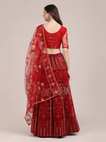 Thumbnail for Jyoti Fashion Women's Maroon Net Thread Embroidered Lehenga Choli with Dupatta - Distacart