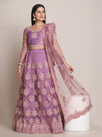 Thumbnail for Jyoti Fashion Women's Purple Net Thread Embroidered Lehenga Choli with Dupatta - Distacart