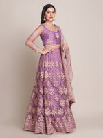 Thumbnail for Jyoti Fashion Women's Purple Net Thread Embroidered Lehenga Choli with Dupatta - Distacart