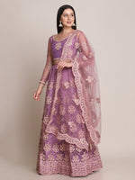 Thumbnail for Jyoti Fashion Women's Purple Net Thread Embroidered Lehenga Choli with Dupatta - Distacart