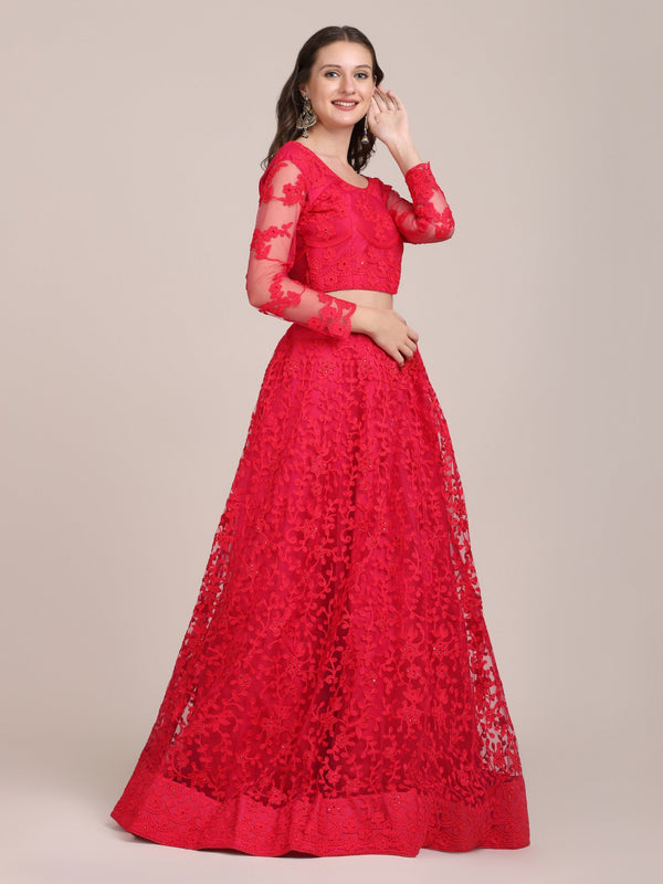 Jyoti Fashion Women's Pink Net Thread Embroidered Lehenga Choli with Dupatta - Distacart