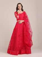 Thumbnail for Jyoti Fashion Women's Pink Net Thread Embroidered Lehenga Choli with Dupatta - Distacart